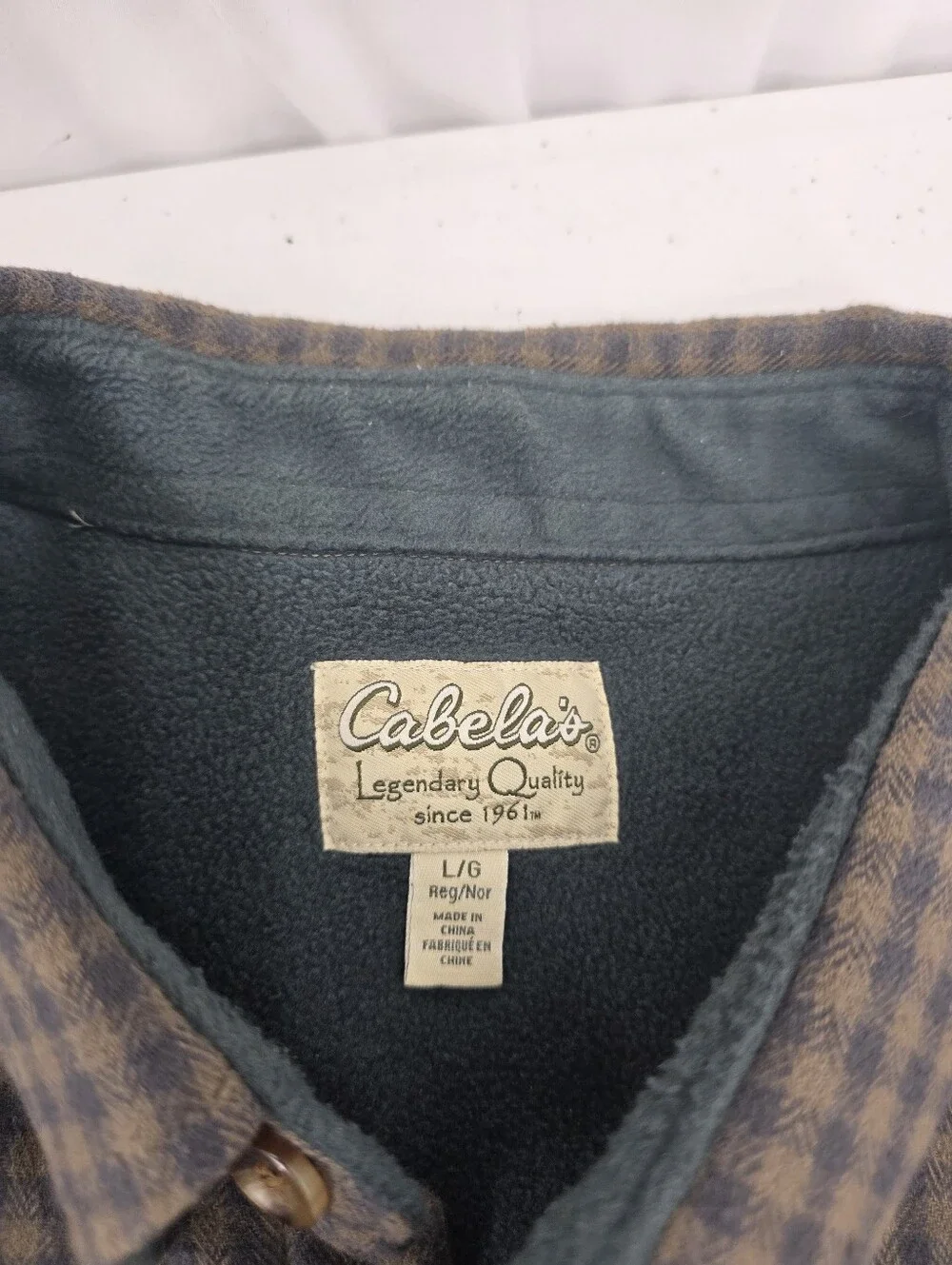Cabela's Fleece Lined Flannel Shacket Large Green Check Long Sleeve Button Up